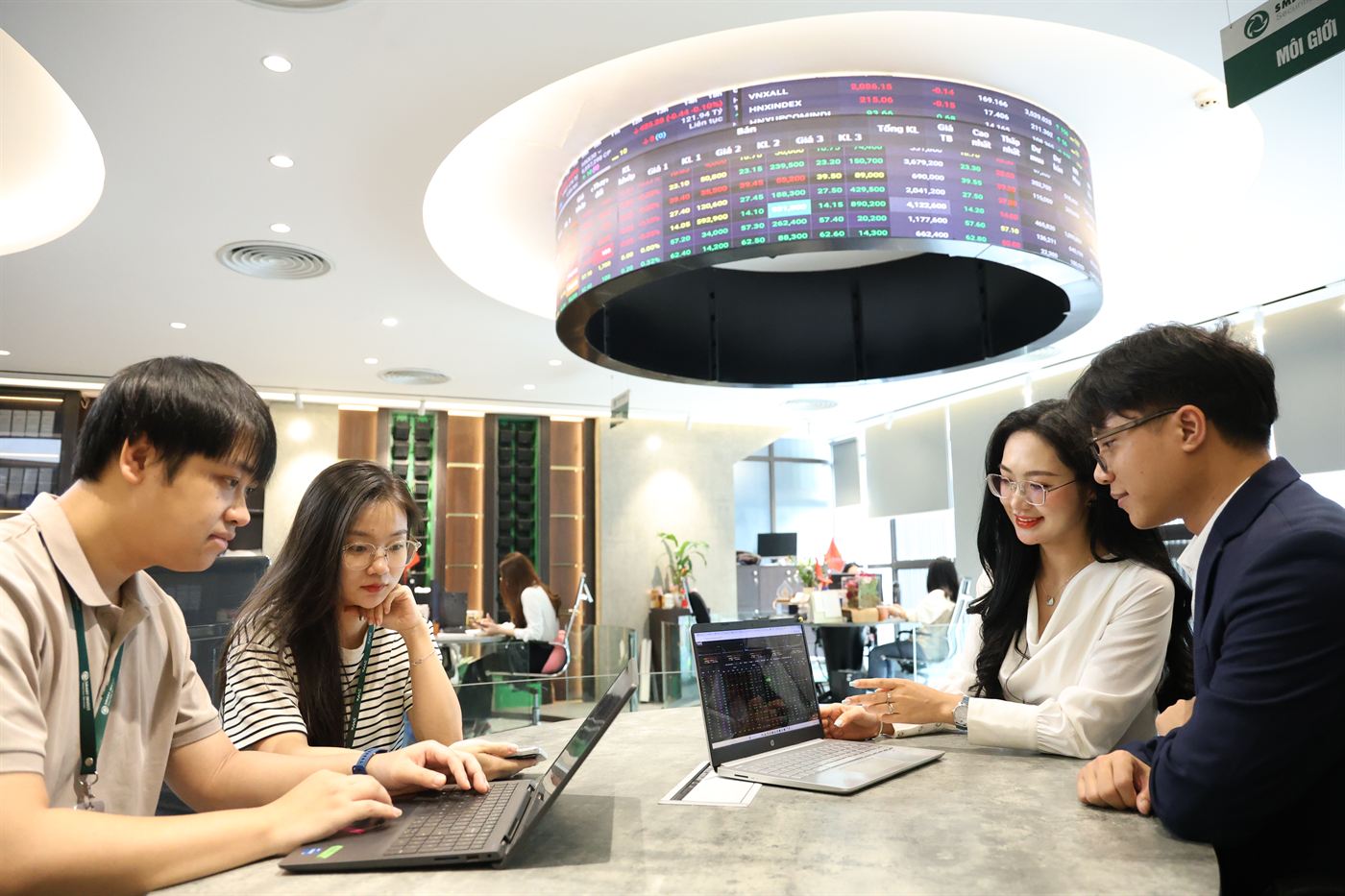 The modern trading floor with a digital price board at AAS head office