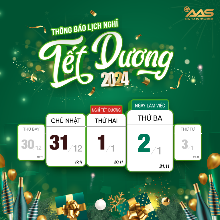 📢 AAS THÔNG BÁO LỊCH NGHỈ TẾT DƯƠNG LỊCH 2024