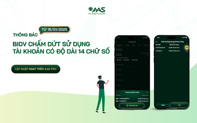 AAS THÔNG BÁO V/V BIDV CHẤM DỨT SỬ DỤNG TK CÓ 14 CHỮ SỐ