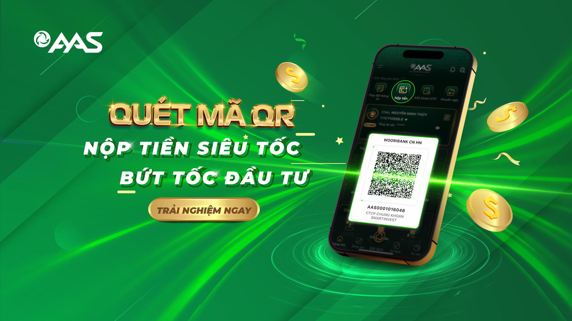 AAS RA MẮT TÍNH NĂNG NỘP TIỀN VÀO TÀI KHOẢN CHỨNG KHOÁN QUA MÃ QR